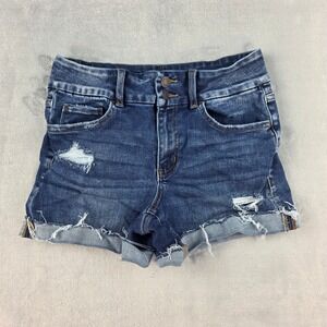 Flying Monkey Womens Distressed Denim Shorts Dark Wash High Rise Size 28‎ F5598